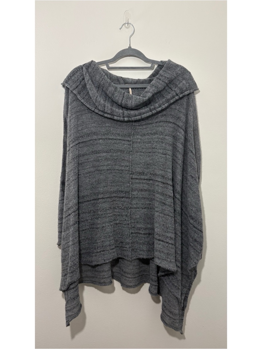 Free People “Banana Split” grey wool/alpaca blend cowl-neck poncho sweater (M)